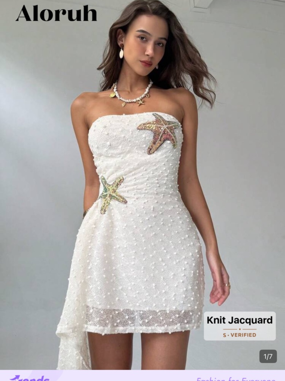 SHEIN White Strapless Starfish Embellished Mini Dress with accessories